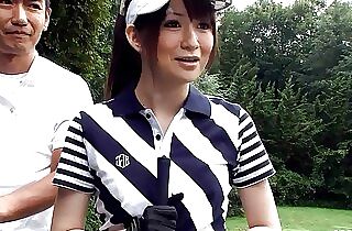 Tutor and other Guys converse Japanese Teen to Blowbang at Golf Lesson
