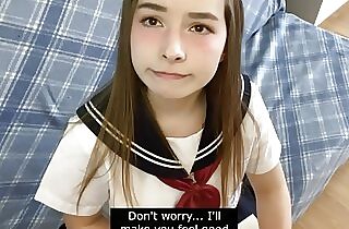 Beauty in Japanese school uniform massages your pink cigar and gets embarrassed